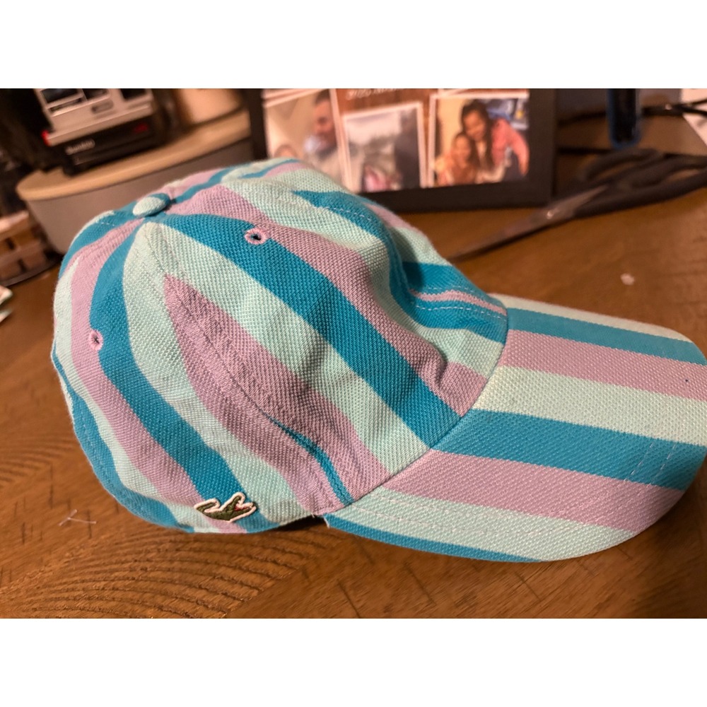Lacoste Mens Striped Cotton Pique Baseball Cap Blue Teal Lavender Made In France